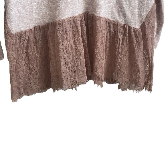 Zara Womens Sweater V-Neck Long Sleeve Pullover‎ Lace Floral Bottom Boho M Beige - Picture 4 of 9